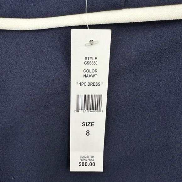 NWT Glamour Navy Tipped Scuba Crepe Ruffle Neck Sheath - Picture 6 of 7